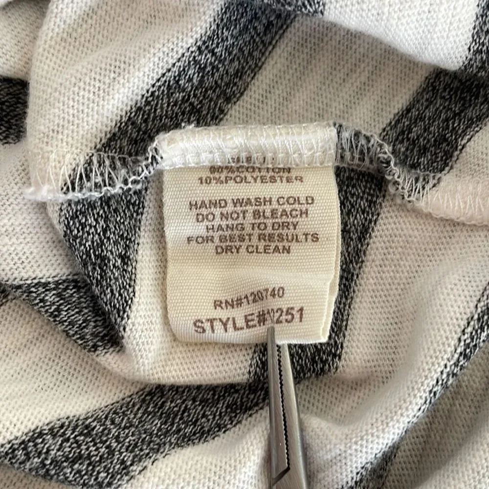 MYSTREE cap sleeve knee length‎ cinch tie waist cream and gray stripes dress S